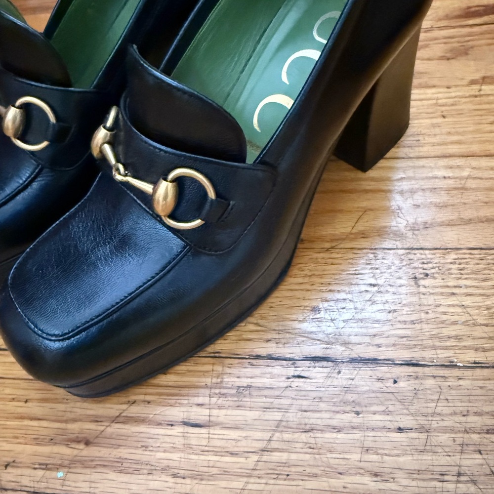 Gucci Black and Gold Loafers with Horsebit Detail